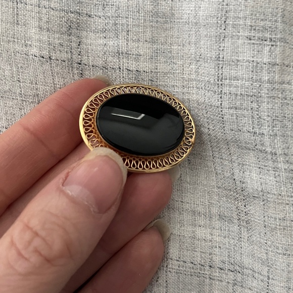 Vintage Winard black onyx 12K gold filled filigree brooch pendant - Picture 2 of 6